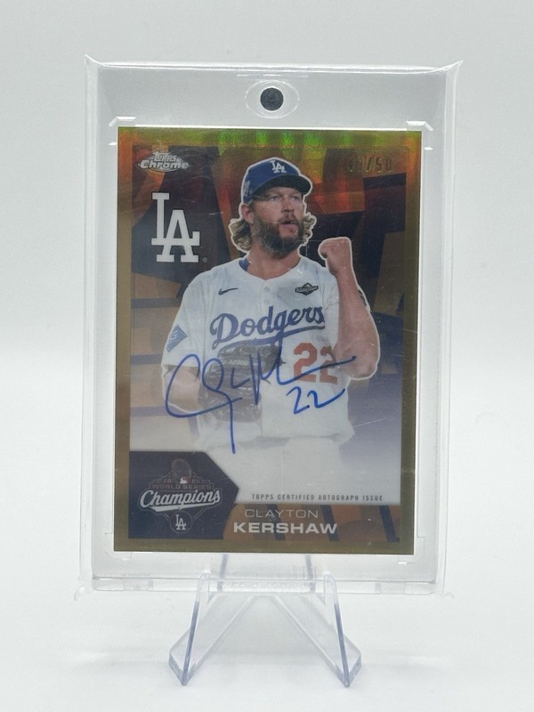 Clayton Kershaw 2026 Topps Chrome World Champion Auto Gold /50