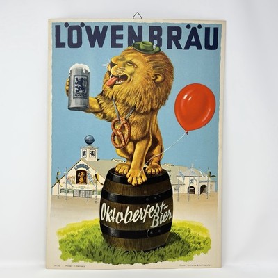 Vintage Lowenbrau Oktoberfest Bier Cardboard Sign Poster Display Nr. 24 Germany