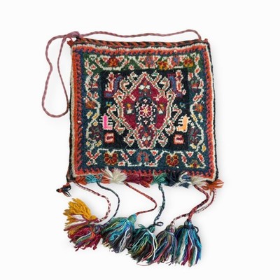 Vtg Persian Salt Bag Wool Carpet Rug Tapestry Tassels Handmade Wall Hanging 
