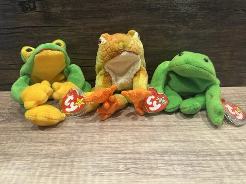 Ty Beanie Baby Lot Of 3 Frogs: Smoochy, Legs, And Prince Vintage Plush Mint