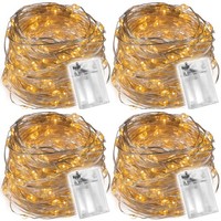 4Er Set Lichterkette Silberdraht 60 LED Warm Weiß Batterie Timer Weihnachten