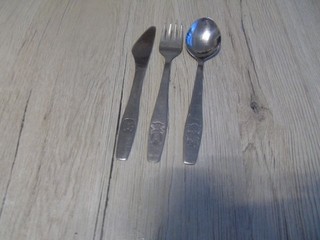 DDR Kinderbesteck ABS 3 teili Messer Gabel Löffel Messer benutzt guter Zustand