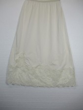 Vintage 50s Vanity Fair Satin Skirt Slip Women Size 4 Ivory Nylon Lace Trim