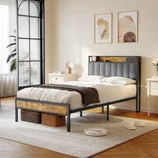 Plattformbett 120x200 cm, Metallbettgestell mit gepolstertem Kopfteil