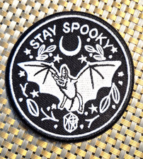 Stay Spooky Embroidered round Patch Iron on Sew On US Ship Halloween Goth Bat