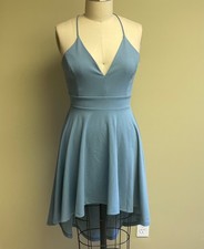 Windsor juniors dusty blue semi formal high low halter dress