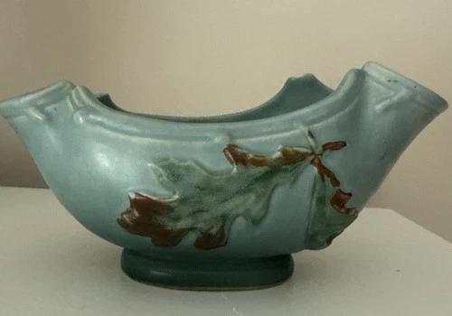 *RARE* Vintage Weller Pottery Oval Window Planter Oak Leaf & Acorns 1930s Blue
