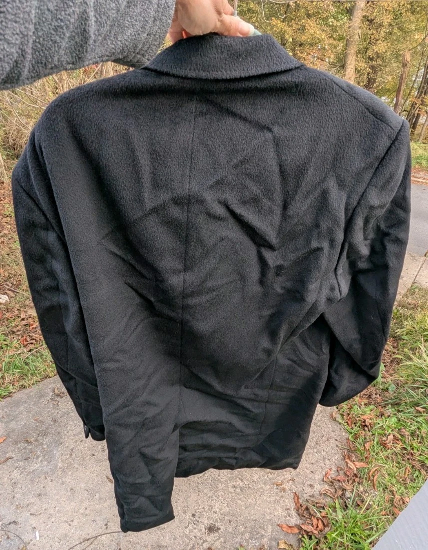 Hickey Freeman Coat Mens 44 Long 100% Wool Black Overcoat Jacket- Union Made - product detail image 6