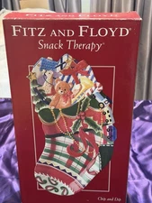 2006 Fitz & Floyd Christmas Snack Tray Chip & Dip Stocking Serving Platter