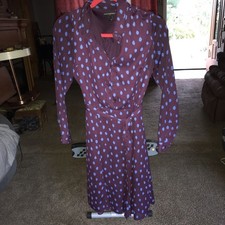 Banana Republic Dress Womens 2 Dark Purple Blue Dotted With Belt..1702