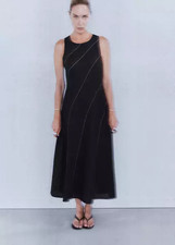 Mango Linen dress with contrast stitching