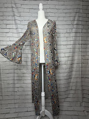 Flare Sleeve Long Mesh Duster Cardigan XS Psychedelic Indie Hippie 70s Cover Up