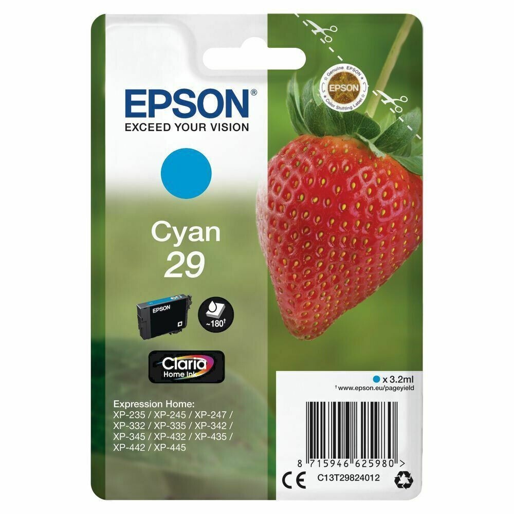 Genuine Epson 29 Cyan Strawberry Ink for XP-235 XP-332 XP-335 XP-432 Printers