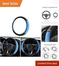 Sparkling Blue Rhinestone Steering Wheel Cover - 15 Soft Leather Protector