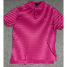 Polo Ralph Lauren Shirt Mens L Pink White Striped Cotton Short Sleeve