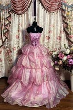 Pink Strapless Ball Gown Embroidered Bow Evening Dress Ball Gown Prom Dress