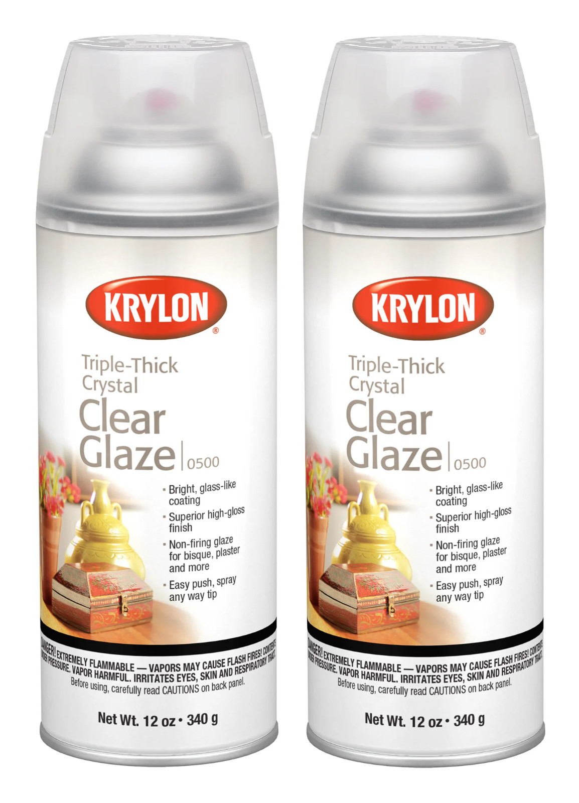 Pack Of 2, Krylon Triple-Thick Crystal Clear High Gloss, 12 oz, Multi-Surface