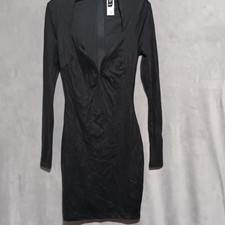 Windsor LBD Satin Plunged V Neck Lined Long Sleeve Mini Dress Size S