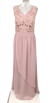 Quiz Women's Dress Size 10 Blush Chiffon Beads Sequins Maxi Shirring Prom New F1