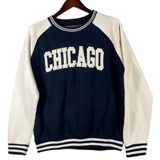 New York Popular Mens Large Chicago Embroidered Sweatshirt Navy White Pullover