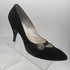 Vintage Black Nubuck Suede Handmade Formal High Heel Glam New York Size 7 A