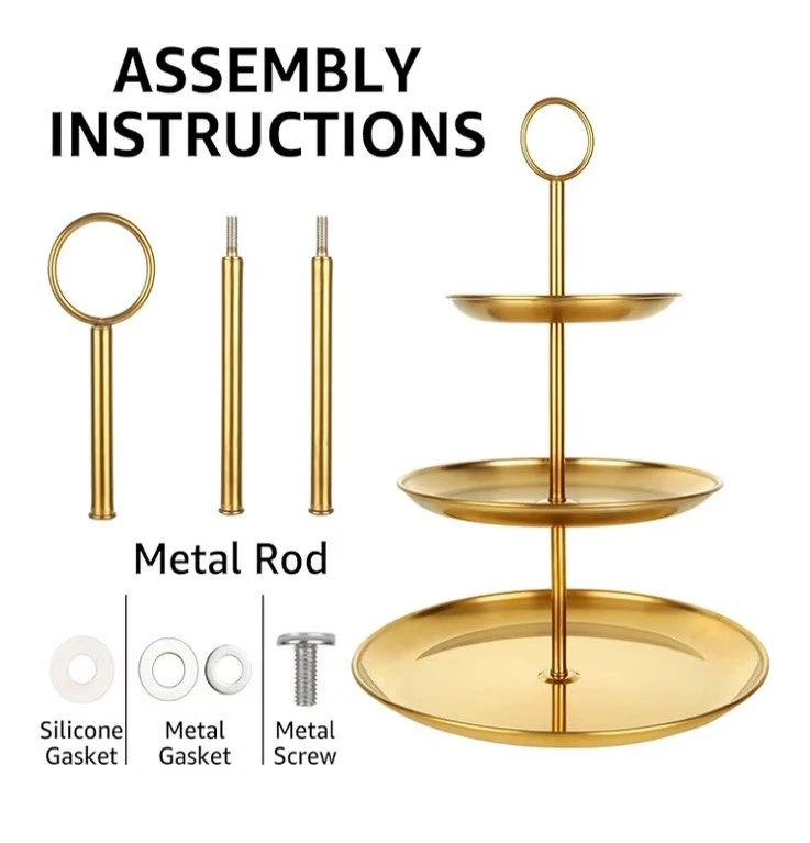 ABuff Soporte para Cupcakes Dorado de 3 Niveles Paquete de 2 Acero Inoxidable Dorado Niveles Desierto Stan Foto 3 de 4