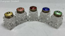 Norway Cut Crystal and Guilloche Enamel Sterling Top Shakers 5 PCS