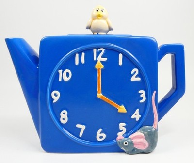 Blau Keramik Neuheit Zifferblatt Teekanne Maus & Küken Deckel 23,5 cm sehr guter Zustand Retro