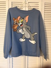 Tom and Jerry Cartoon Graphic Sweatshirt Blue Crewneck Pullover Size YOUTH XL