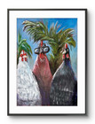 Fun Expressive Pop Art 12x9 Acrylic Painting on Paper - The Three Chicks