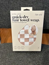 Kitsch Quick-Dry Hair Towel Wrap Extra Large - Terracotta Checker - NEW Sealed