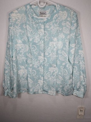 Notations Women's Long Sleeve Button Up Teal Floral Blouse Size 16