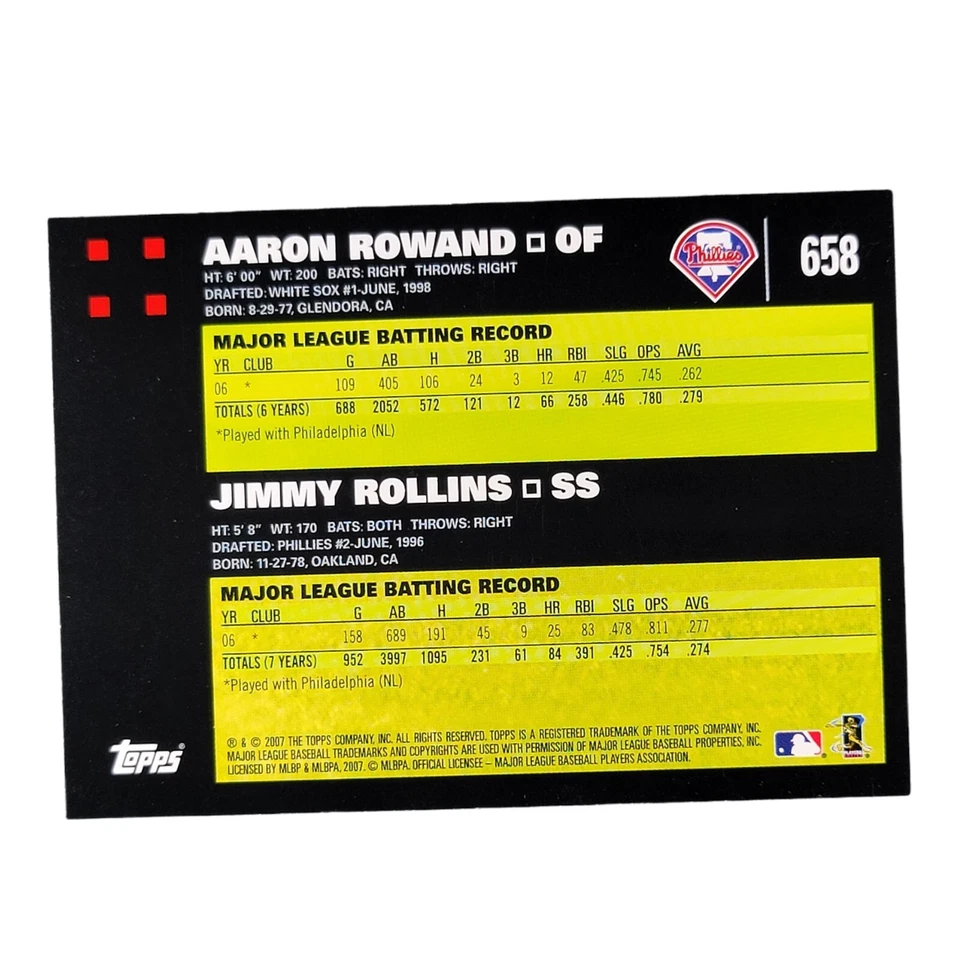 2007 Topps Baseball Red Back #658 A.Rowand J.Rollins CC  - Image 2 of 2