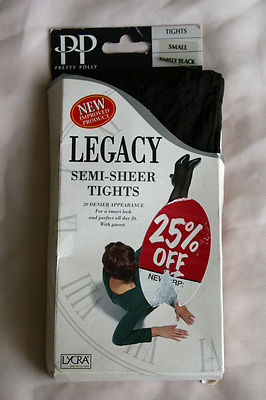 Vintage Pretty Polly Legacy Semi Sheer Office Pantyhose Strumpfhose kaum schwarz SML