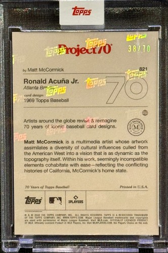 Topps Project 70 #821 1969 Ronald Acuna Jr. by Matt McCormick Rainbow Foil /70 - Picture 2 of 2