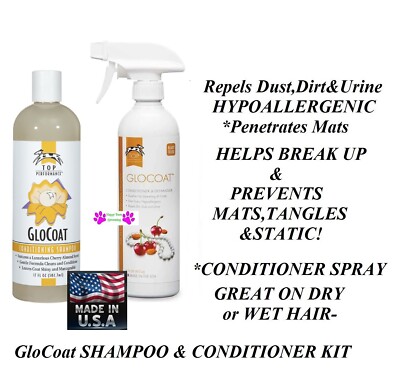  PET DOG CAT Glo Coat SHAMPOO&CONDITIONER KIT SET Grooming Dematting Detangler