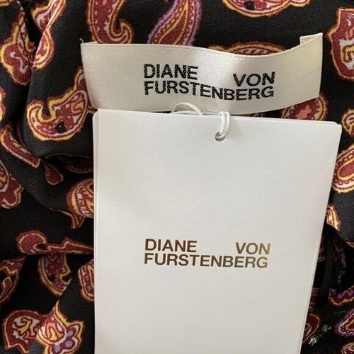 DVF Winnie Paisley Vestido Negro Maxi Gasa Corbata Dorado Boho Nuevo Pequeño 4 6 - Imagen 6 de 8