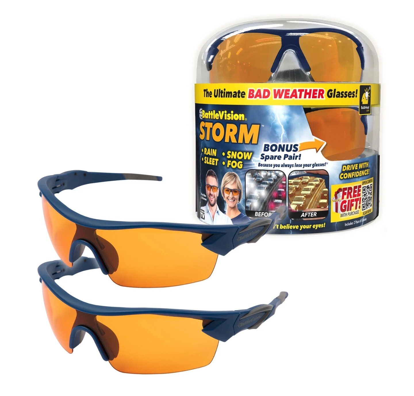 Battlevision Storm Glare-Reduction Glasses by BulbHead, See During Bad Weather