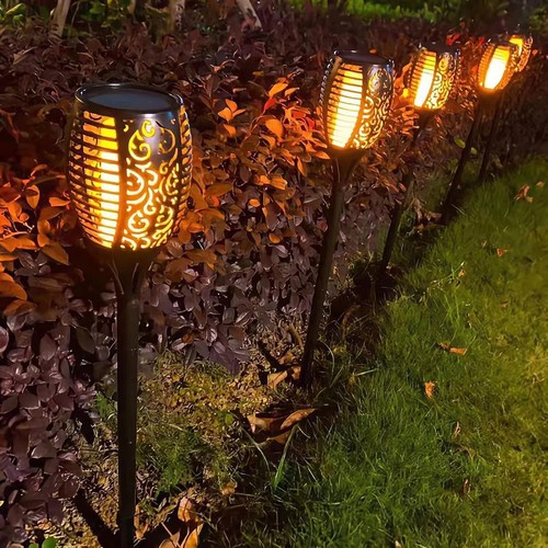 4 Pack Led Outdoor Waterproof Solar Torch Light W/ Flickering Flame, Auto On/Off - Picture 2 of 6