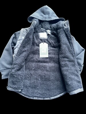 Boys Size 5 6 Hooded Puffer Vest Gray Fleece Lined Jacket