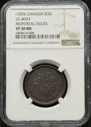 (1835) canada Copper SOU NGC VF-30 BN