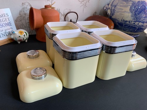 4 Vintage Swan Retro Cream Kitchen Canisters, Tins, storage pots - Picture 3 of 11