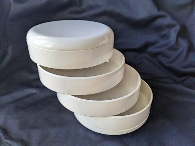 Vtg Interdesign Swivel Organizer Cream White with Lid MCM Jewelry Case Organizer