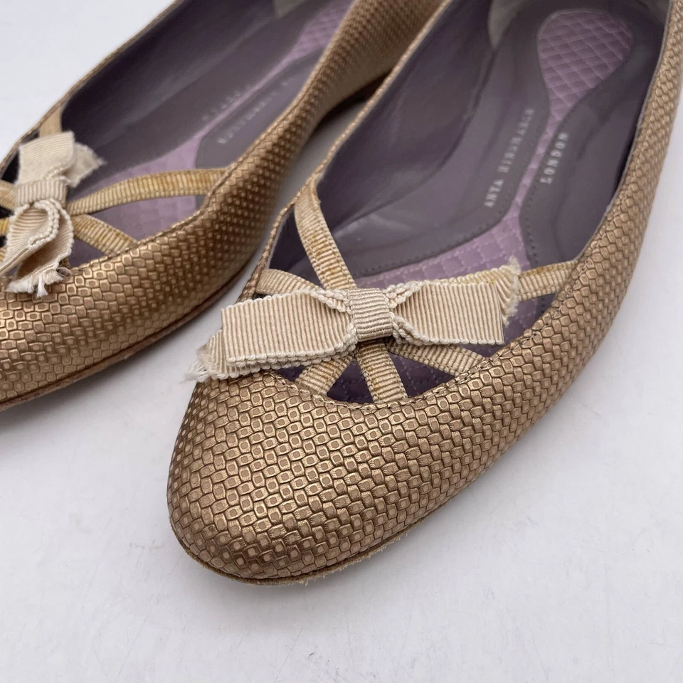 Pisos planos de ballet Anya Hindmarch London de cuero dorado Euro 37 Foto 2 de 4