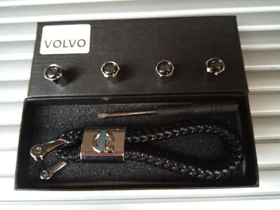 VOLVO Luxury Black leather keyring key chain Key ring fob Gift box Set