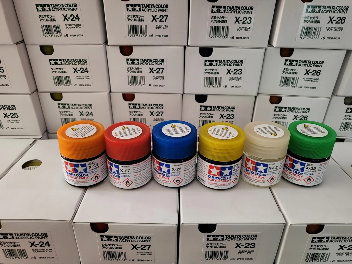 TAMIYA CLEARS Model Paint Set - 6 LARGE BOTTLES 23 ML ACRYLIC NEW + FRESH