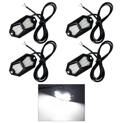 Led Rock Lights White 4 Pods 18LEDs 210 Degree Wide Angle IP68 Waterproof Alu...