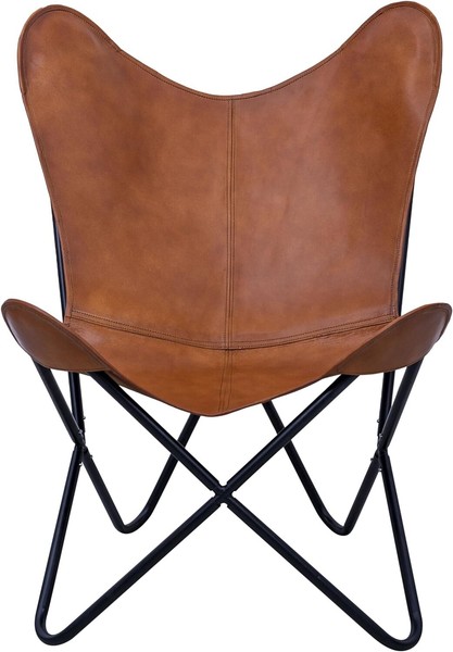 Silla Mariposa Relax Nueva Hogar Vintage Hecha a Mano Cuero Marrón con Soporte