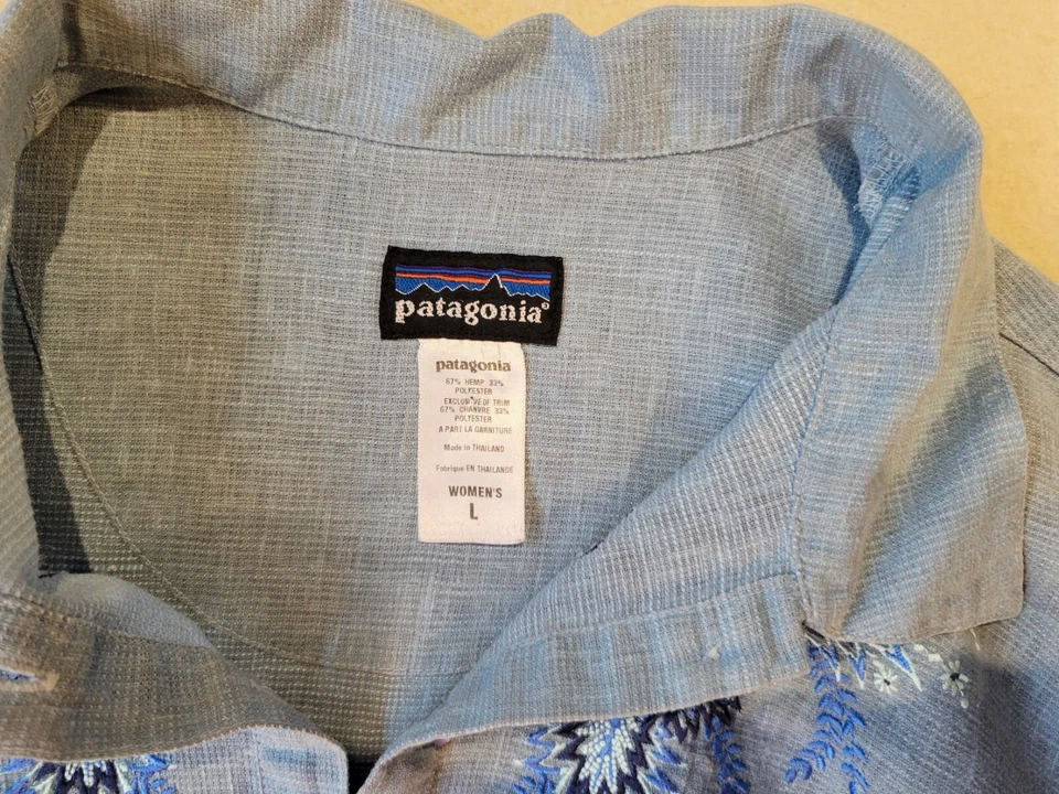 Patagonia Womens L Blue Embroidered Floral Hemp Blend Tunic Blouse Dulce - Image 2 of 4