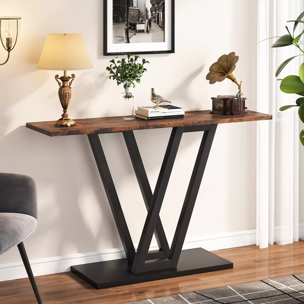 Rustic Wood Narrow Console Table Sofa